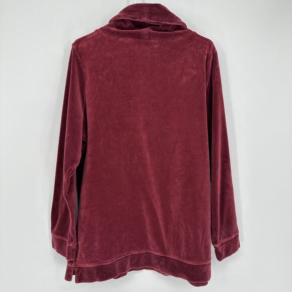 Coldwater Creek Pullover Womens XL Burgundy Cowl Neck Velour Tunic Pockets Comfy - Picture 9 of 10